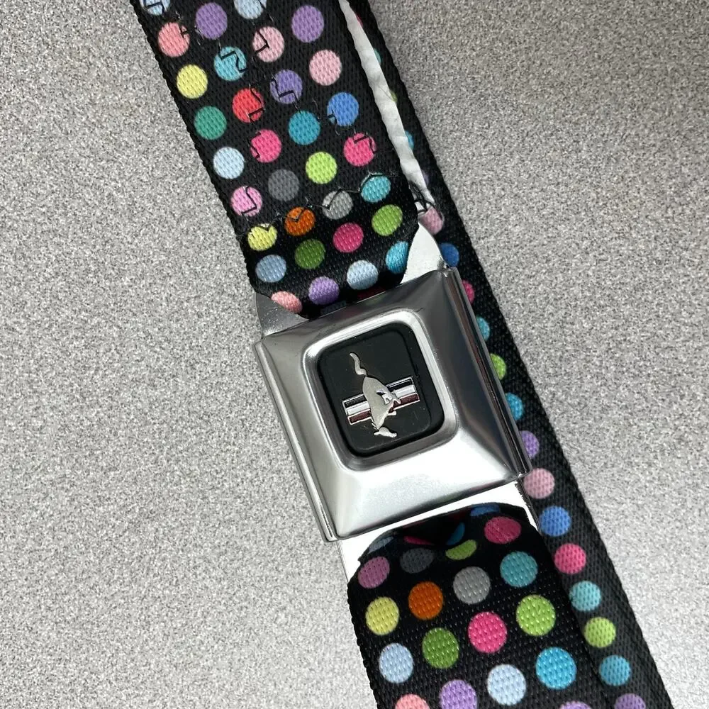 Buckle Down Ford Seatbelt Belt Metal Buckle Mustang Logo Polka Dot Mutli Nylon
